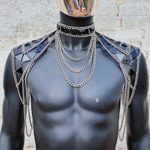 Chain harness Rave Festival- The Emperor Burning man shoulder piece , Festival outfit