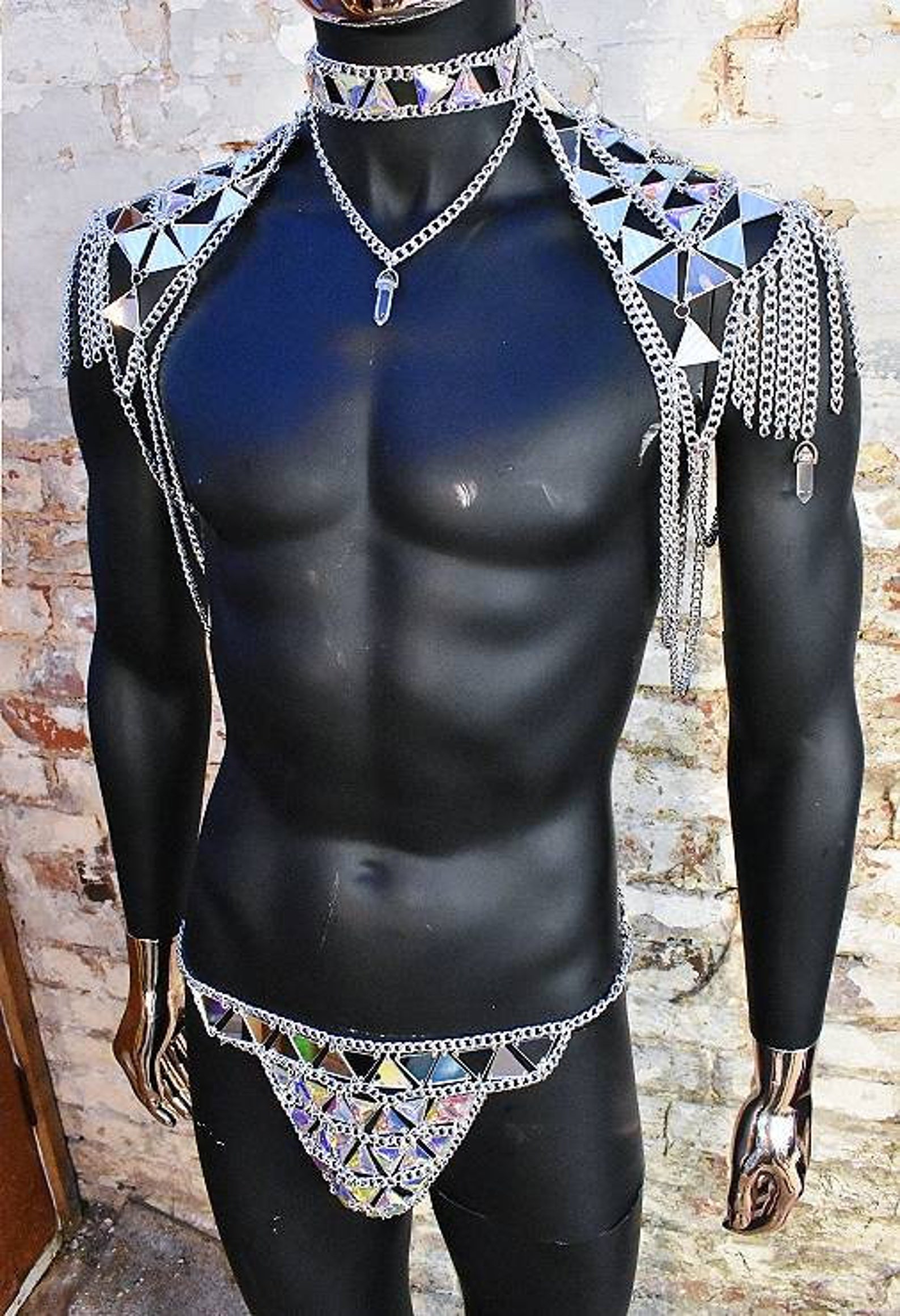 Male mens chain Thong Jock strap. Crystal shinny Jock Etsy