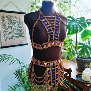 Egyptian Chain Harness: Jeweled Festival Outfit - Khepri Goddess 2 Piece