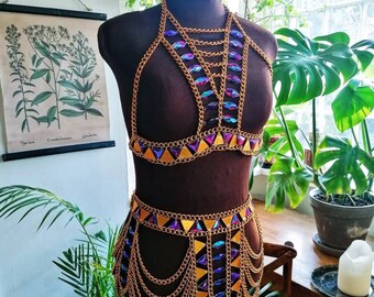 Egyptian Chain Harness: Jeweled Festival Outfit - Khepri Goddess 2 Piece