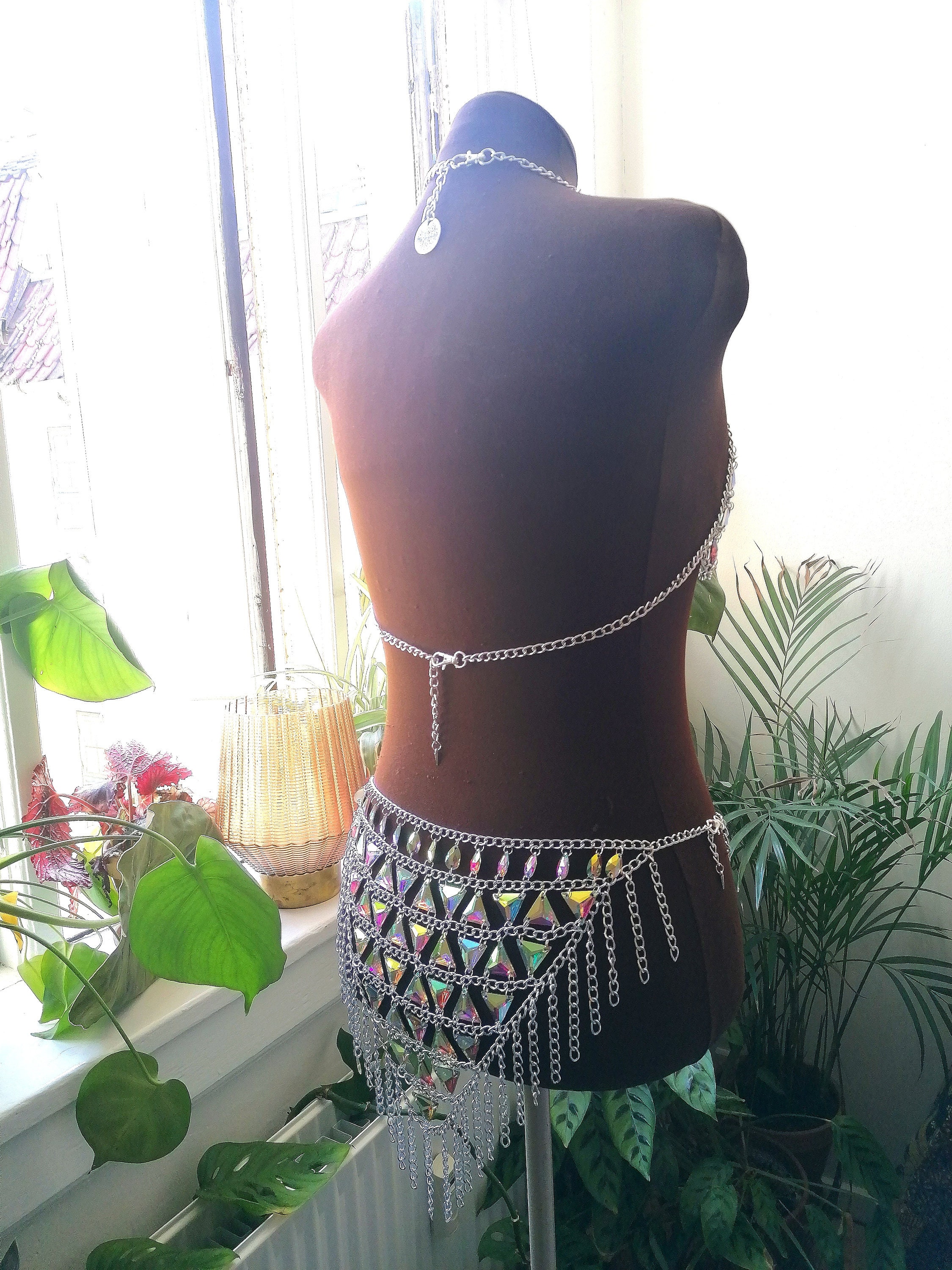 Chain Jewelled Bra and Skirt Festival Party Rave Outfit -  Hong Kong