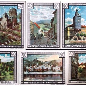 Romantic Scenes of Castles/Old Houses on Rare Original 1921 German Currency (Woven Paper)