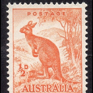 Delightful Adorable Bright Orange 1949 Aussie KANGAROO Stamp! LAST YEAR of Issue! Perfect Condition!  Buy 2 get Joined Pair! Buy 3 get Quad!
