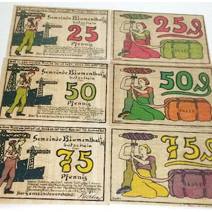 1921 年 BLUMENTHAL ドイツ NOTGELD 通貨セットを完成させましょう! 造船、織物 (ユニークな歴史を読んでください!)