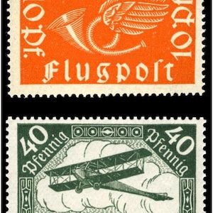 1ST 2 GERMAN AIRMAIL STAMPS! Issued 1919! Mint Never Used! Historic Gems!