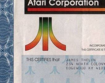 Very Rare Original 1980&#39;s ATARI STOCK CERTIFICATE w Tramiel Signatures! Our Esclusive! Last Chance!