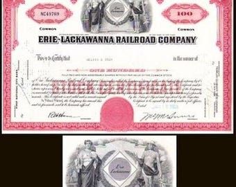 Superb Original Art Deco ERIE LACKAWANNA RAILROAD Stock Certificate (Red, Optional Brown) A Beauty!