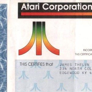 Rarissimo certificato azionario ATARI originale degli anni '80 con firme di Tramiel! La nostra esclusiva! Ultima possibilità!