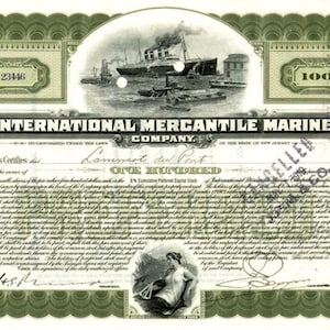 ¡CERTIFICADO DE STOCK DEL TITANIC original y escaso! ¡Grabado en 1902! ¡Firmado a mano! ¡Varios colores! ¡El regalo perfecto para los fanáticos del Titanic!
