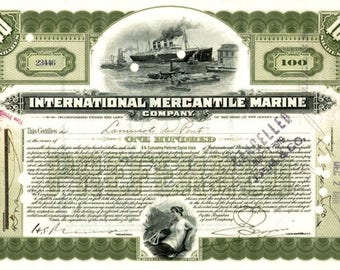 Scarce Original TITANIC STOCK CERTIFICATE Engraved in 1902! Hand Signed! Numerous Colors! The Perfect Gift for Titanic Buffs!
