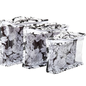 Alux Packing Cubes Wildflowers Oilcloth - The Ideal Travel Set, Cosmetic Bag / Toiletry Bag / Organize brushes, bottles, baby items & more