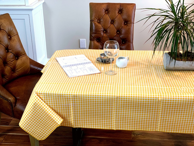 Gingham Oilcloth Tablecloth Yellow and White Plastic Vinyl Etsy