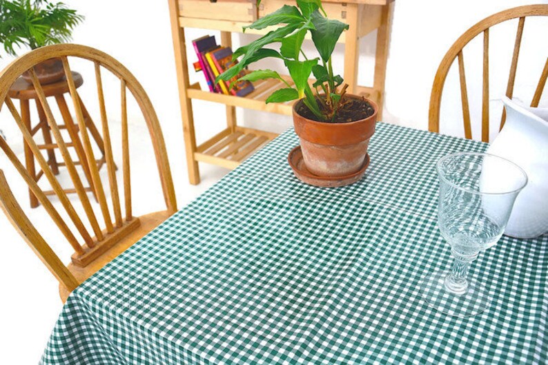 Gingham Oilcloth Tablecloth Green and White Plastic Vinyl Etsy