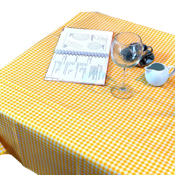 Gingham Oilcloth Tablecloth - Yellow and White - Plastic Vinyl PVC - Mantel de Plastico