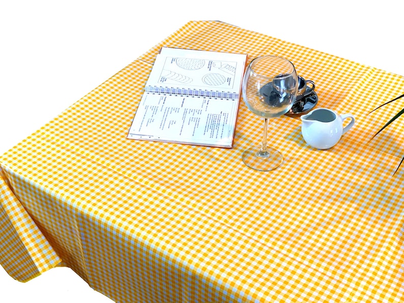 Gingham Oilcloth Tablecloth Yellow and White Plastic Vinyl Etsy