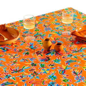 Otomi Tablecloth - Orange - Vinyl Floral Tablecloth - Oilcloth Tablecloth , Water Resistant Tablecloth, Easy to Clean Tablecloth