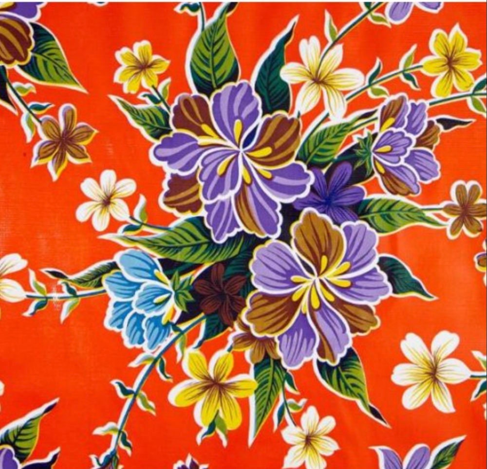 Hibiscus Flowers Oilcloth Tablecloth Orange and Purple - Etsy