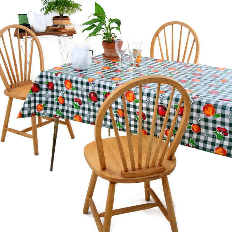 Gingham & Fruits Riverside Oilcloth Tablecloth Green and Etsy