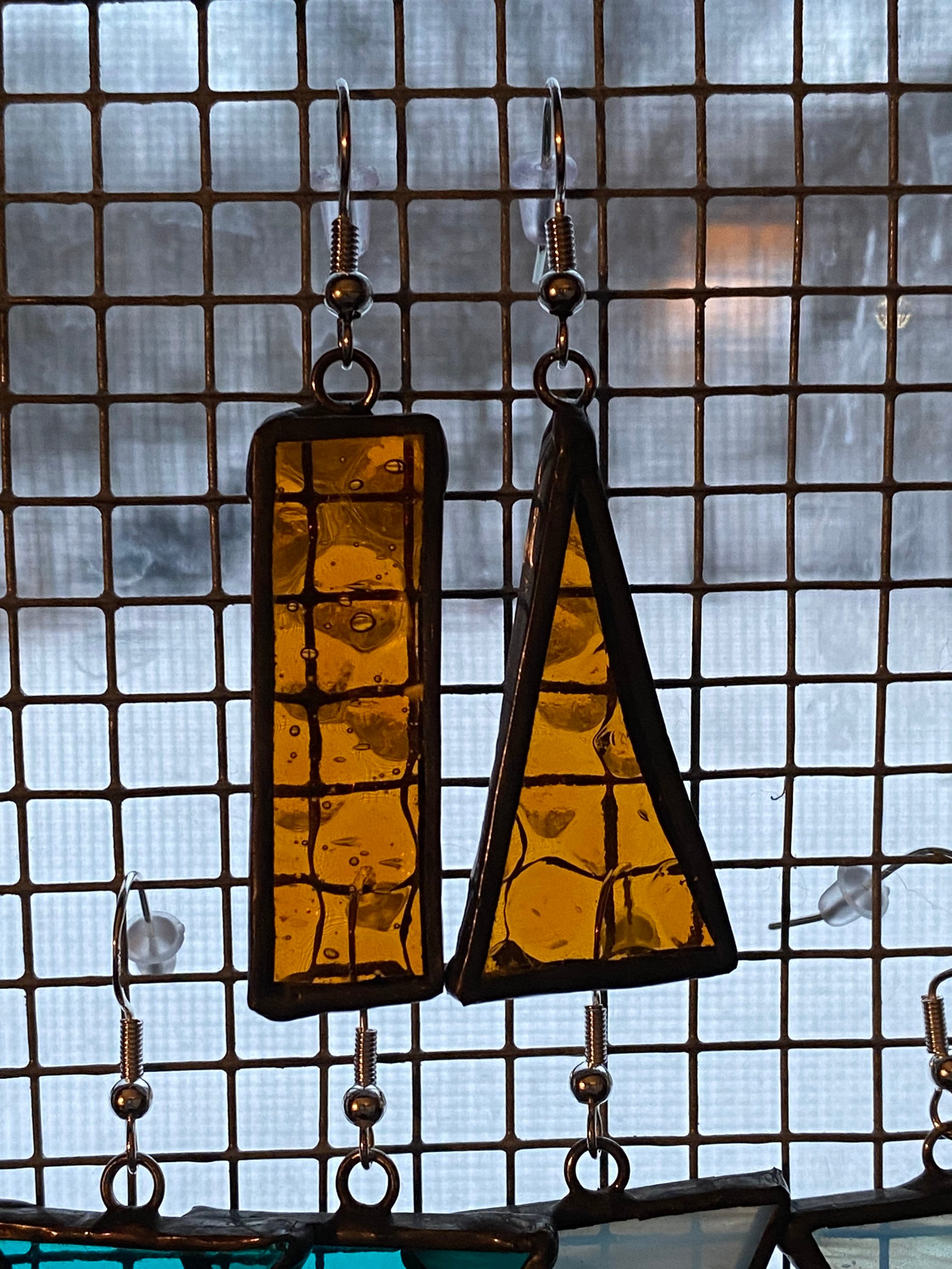 Amber Stained Glass Earrings and Necklace Geometric Shapes Etsy
