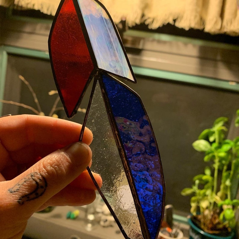 White Red and Blue Patriotic Freedom Stained Glass Feather
