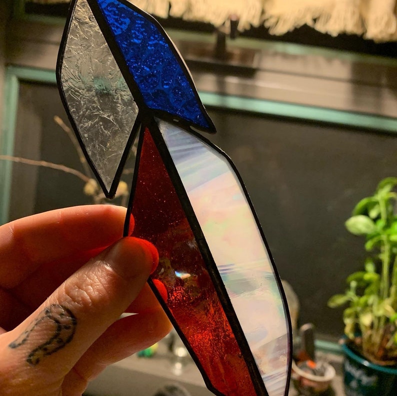 White Red and Blue Patriotic Freedom Stained Glass Feather