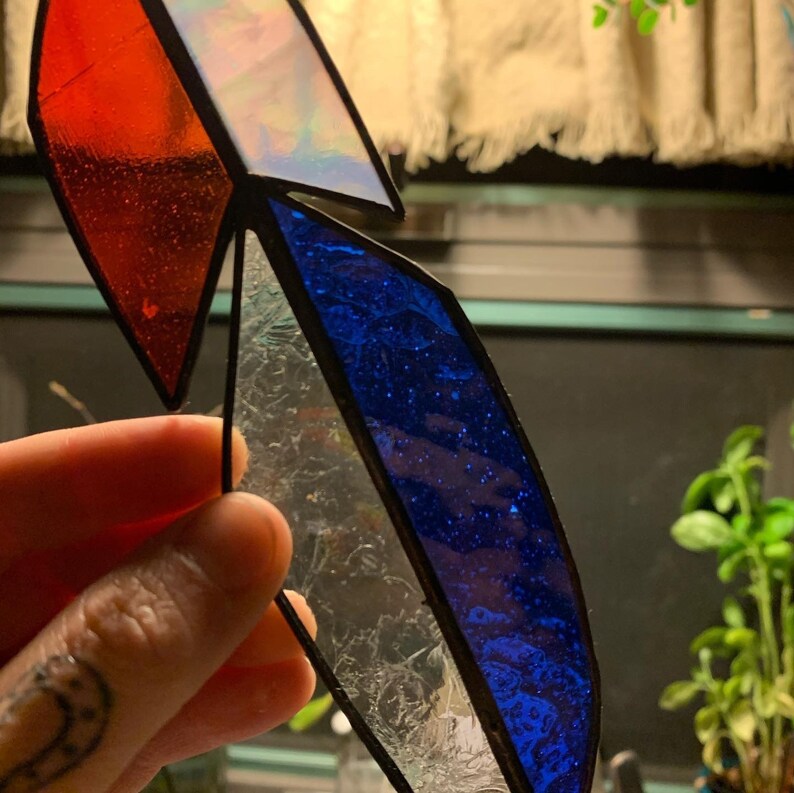 White Red and Blue Patriotic Freedom Stained Glass Feather