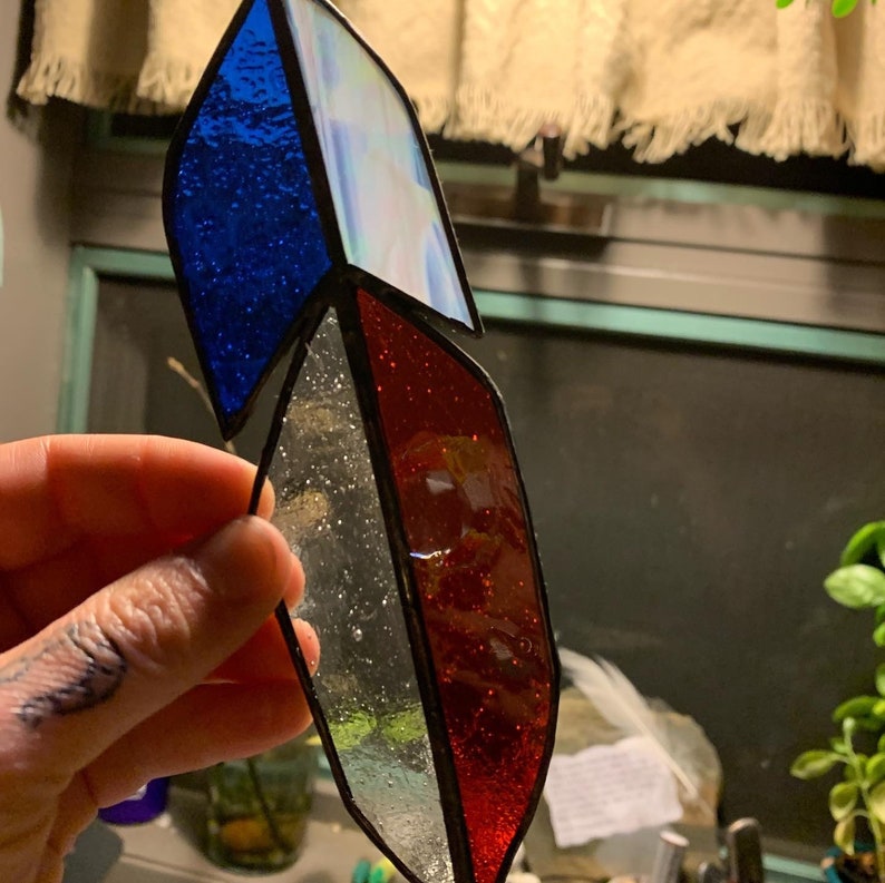 White Red and Blue Patriotic Freedom Stained Glass Feather