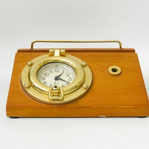 Orologio da tavolo marittimo con cornice in legno, orologio da tavolo al quarzo a tema nautico con foro per penna