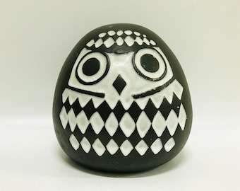 Mid century modern large pottery owl shaped piggy bank, Swedish Gabriel Keramik, Vintage ceramic figurine, 60s Scandinavian modernist design
