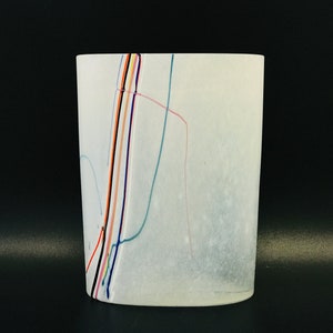 Bertil Vallien, Kosta Boda &quot;Rainbow&quot; glass vase, Swedish vintage vase, Scandinavian modernist handcraft stain glass, Hand painted pattern
