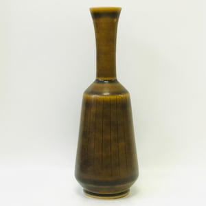 Vintage wheel thrown stoneware vase with brown glaze, Gunnar Borg, John Andersson, AJ Höganäs Keramik, Sweden, 1950s Scandinavian ceramic