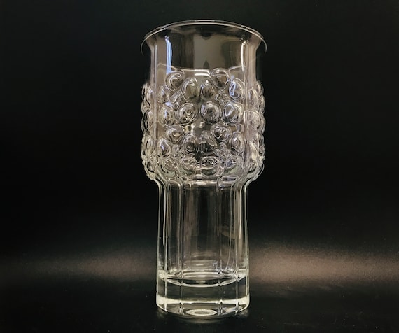 イッタラの透明ガラス花瓶「レイニッキ」、花のレリーフ模様、ヨルマ