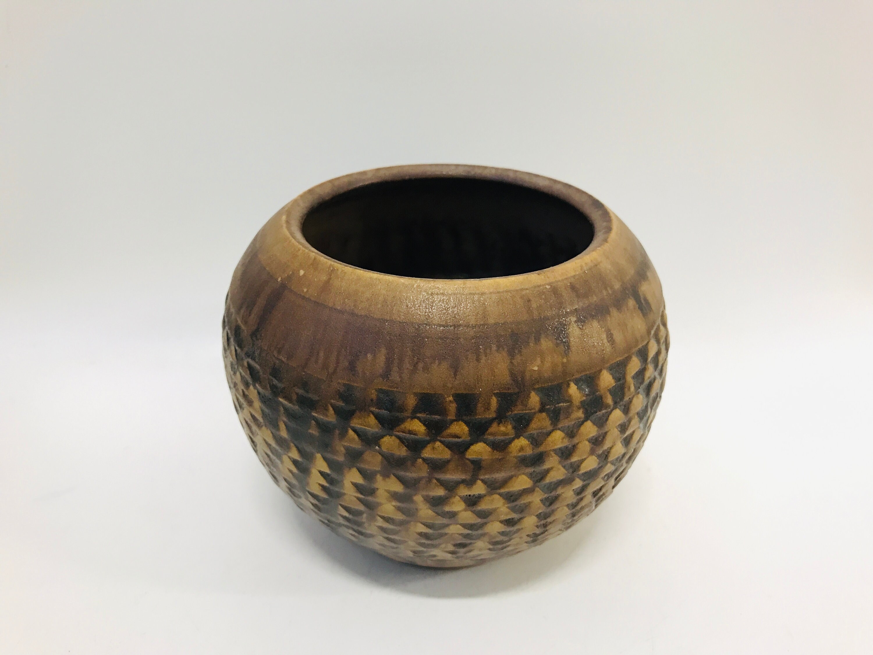 Mid Century Modern Hand Thrown Pottery Vase With Incised Pattern ...