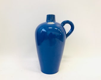 Classic blue handled vase, Nittsjö Keramik, Vintage Swedish hand thrown ceramic jug, Cobalt blue glaze