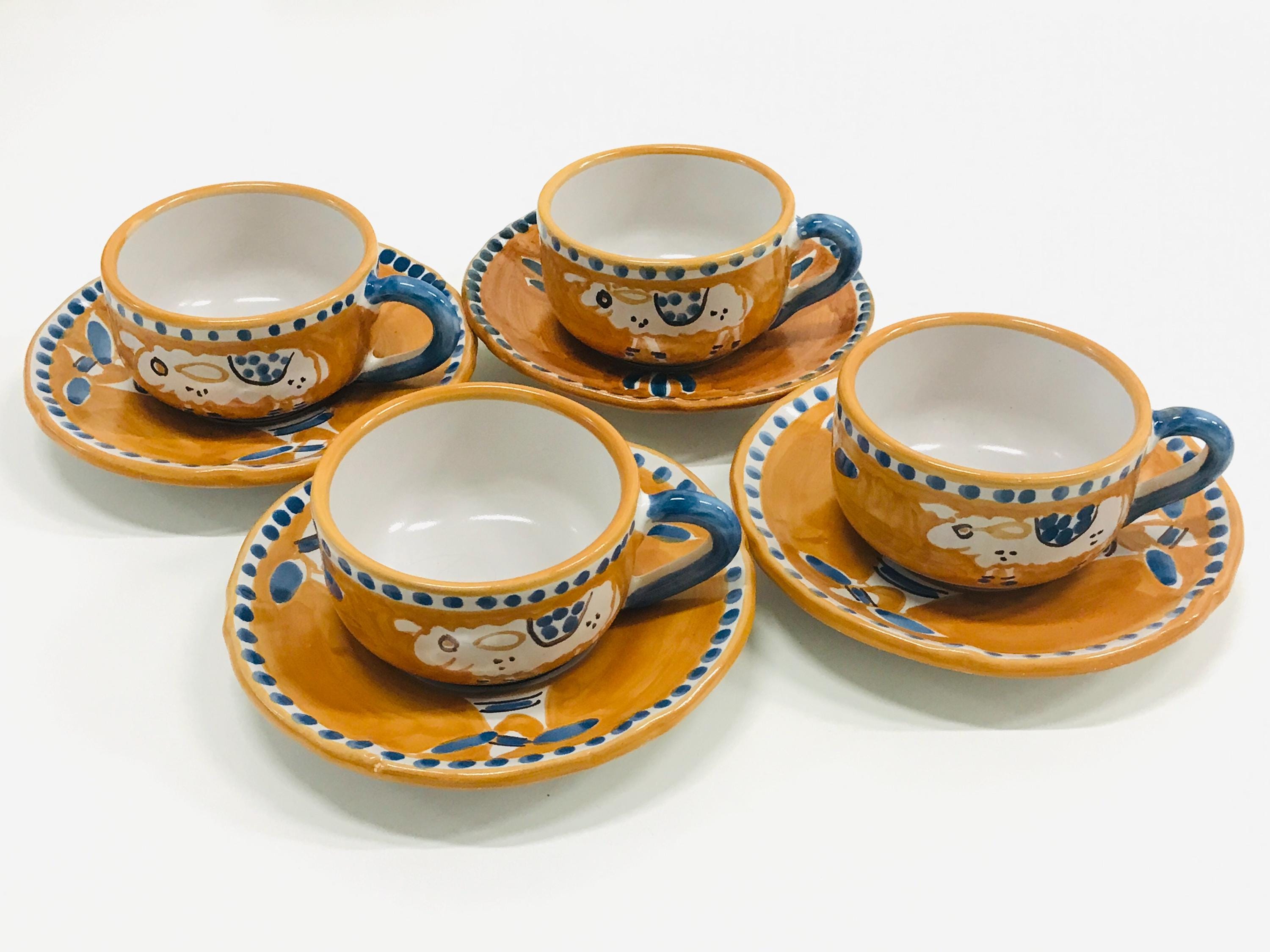 イタリアのヴィンテージ イエロー陶器のコーヒー カップ & ソーサー