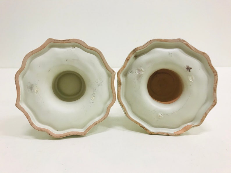 Anna-Lisa Thomson 1940s Upsala Ekeby ceramic candle Scandinavian art pottery Vintage Swedish home decor Art Deco candlestick holder pair