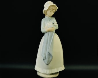 Porcelain figurine girl with a puppy dog by NAO/Lladro, 10 inch tall, Vintage Spanish 1990s collectible ceramic sculpture