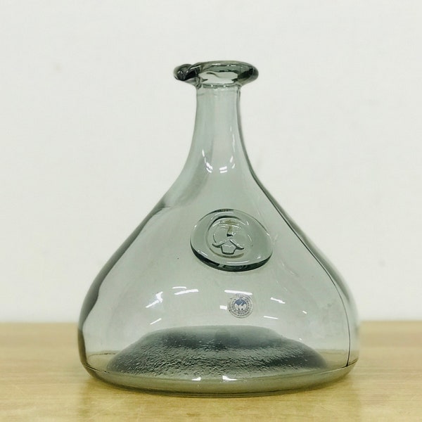 Ole Winther, Kastrup Holmegaard glass decanter "Viking", Mid century modern Danish smoky grey heavy wine carafe/bottle, Scandinavian design