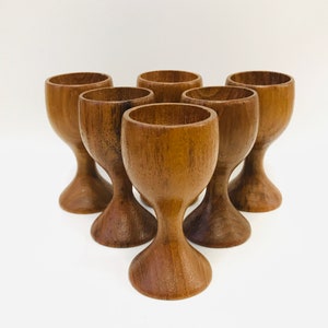 Karl Holmberg, Swedish mid century modern teak egg cup, Set of 6, Vintage Scandinavian wood design