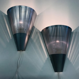 Vintage IKEA cone shaped &quot;Klyka&quot; silvergrey wall sconce pair, Made in Italy, Retro bedroom lamp, Swedish modern design lighting