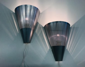 Vintage IKEA cone shaped &quot;Klyka&quot; silvergrey wall sconce pair, Made in Italy, Retro bedroom lamp, Swedish modern design lighting