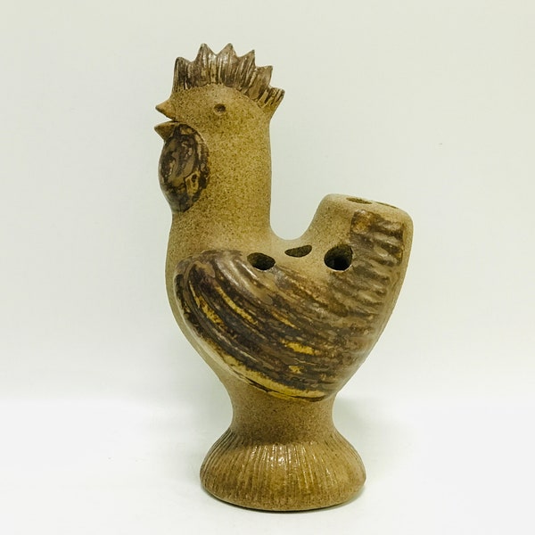 Vase porte-fleurs coq en grès, grenouille fleurie, figurine vintage de poulet en poterie suédoise Rutebo, oiseau scandinave en céramique