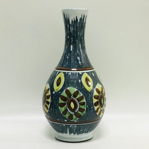 Vintage sgrafitto keramikvas, svensk NILA Keramik, 1960-tal, skandinavisk hjulkastad handmålad designkeramik, mitten av århundradet modernt