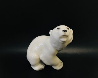 ロモノーソフ ソ連磁器 ホッキョクグマ 動物の置物 手描きの置物