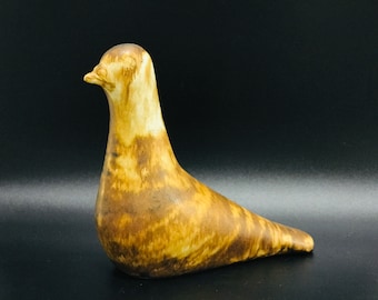 Hand crafted stoneware dove/pigeon figurine, Swedish EGO Stengods, Gösta Olofsson, Mid century sleek ceramic bird, Hare&#39;s fur brown glaze