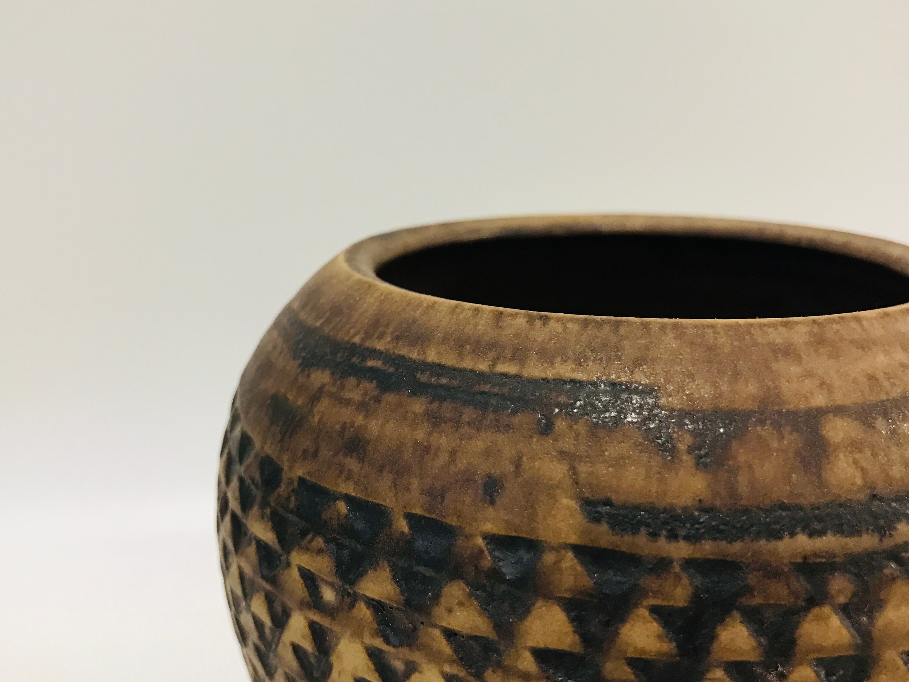 Mid Century Modern Hand Thrown Pottery Vase With Incised Pattern ...