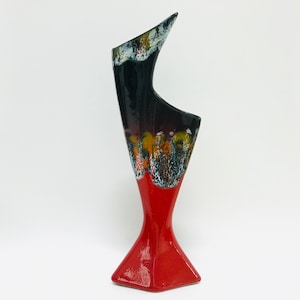 Jarrón escultórico orgánico rojo moderno de mediados de siglo con colorido esmalte de lava grasa de Gitano San Marino para S.A Ceramiche, cerámica italiana vintage