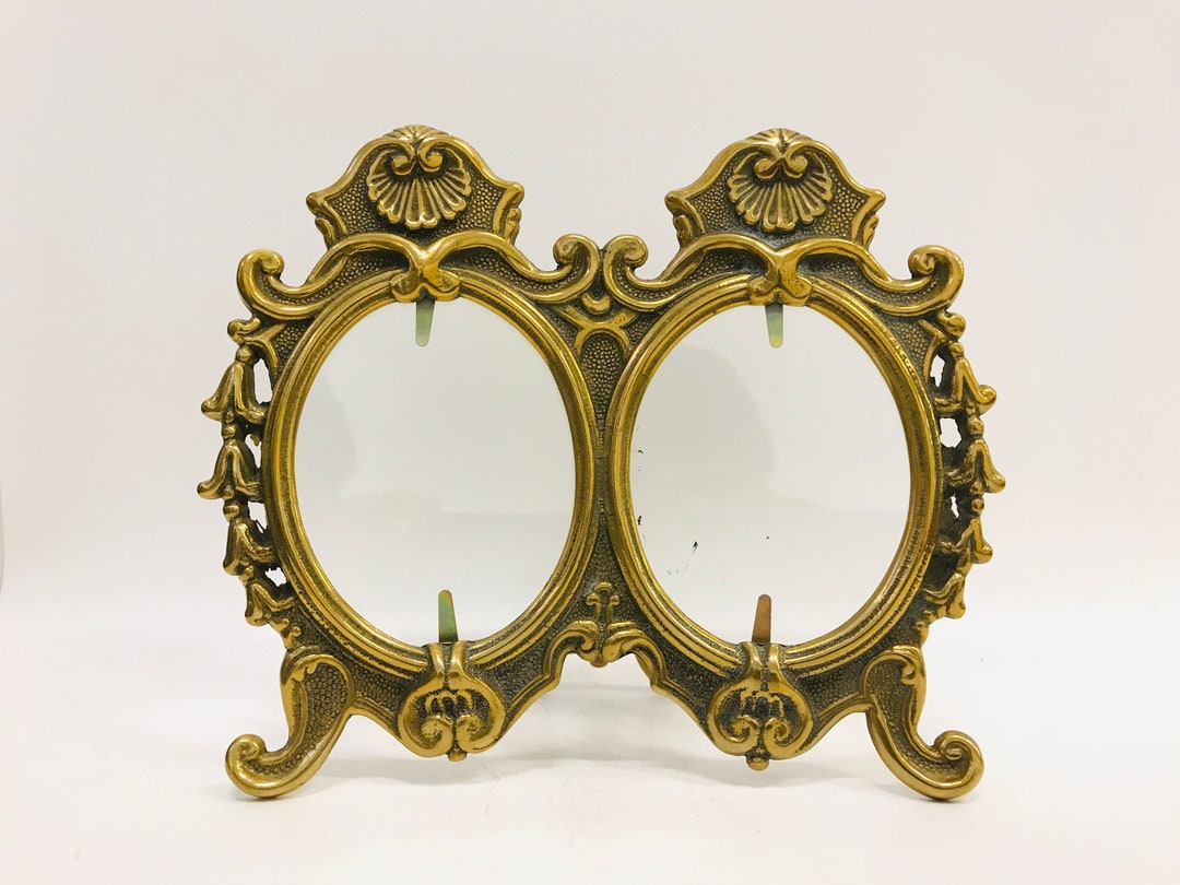 Rococo Style Double Oval Photo Frame With Ornate Decor, Solid Brass Art ...