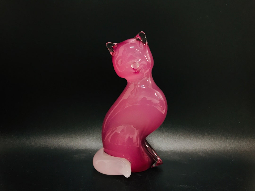 ムラーノ アラバストロ ピンク/チェリー ガラスの猫の置物、アルキメデ