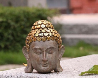 Artisan Handmade Synthetic Resin Buddha Head Statue, Siddhartha, Meditation, Yoga, Zen Decor, Mindfulness Gift, Garden Decor, Alter Statue